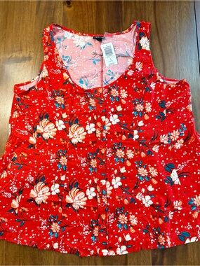 Torrid Red Floral Cold-Shoulder Tank with Button Front